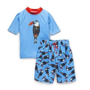 Oasis Matching Penguin Rash Guard Swim Top & Swim Trunks Board Shorts
